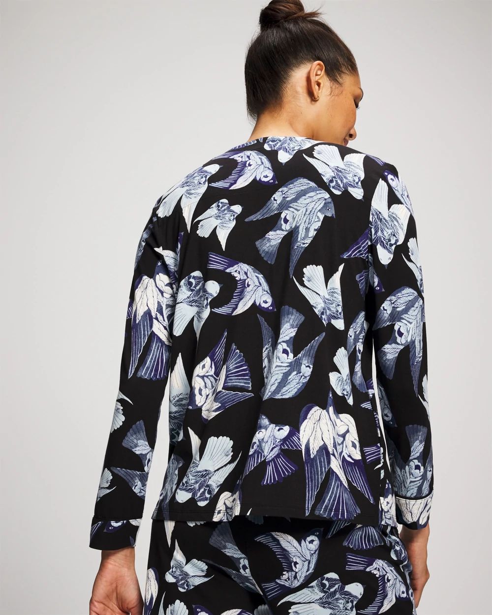 Piped Long-Sleeve Notch Pajama Top click to view larger image.