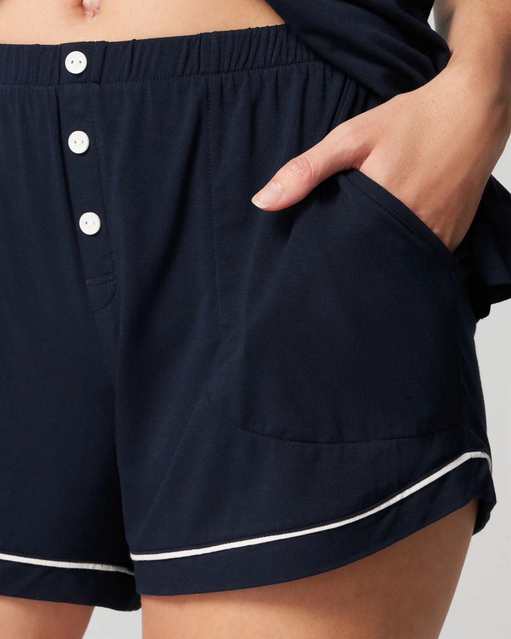 Cool Nights Solid Piped Pajama Shorts