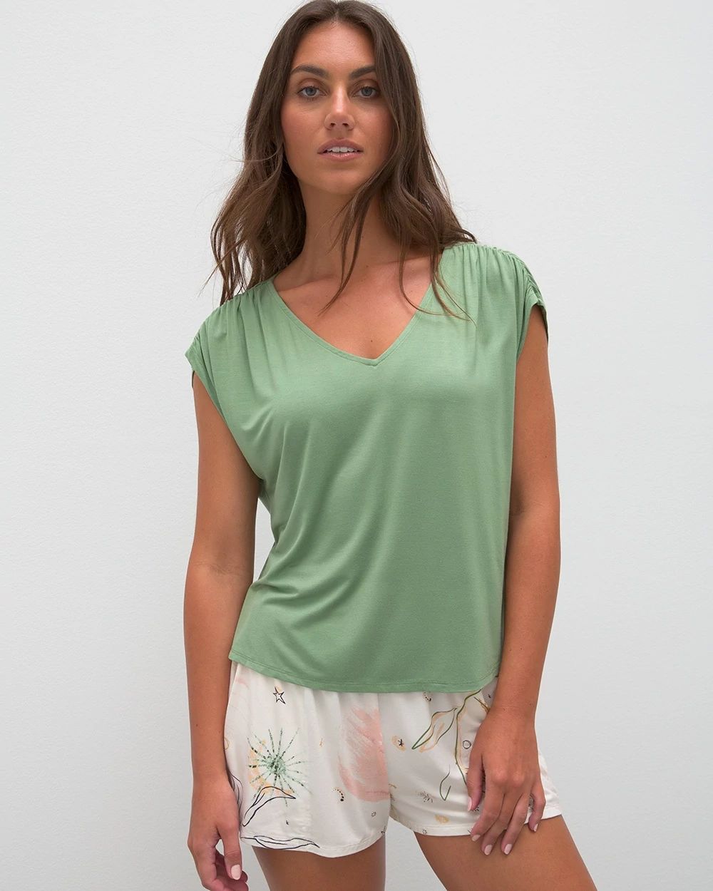 Rouched Short-Sleeve Pajama Tee