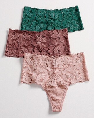 Signature All-Over Lace Retro Thong 3-Pack