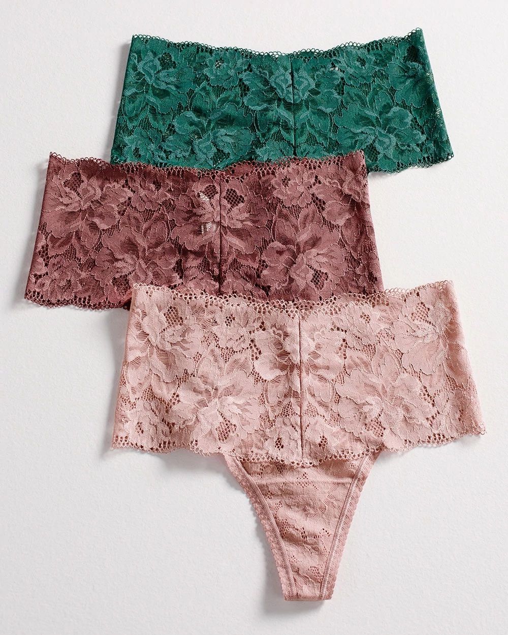 Signature All-Over Lace Retro Thong 3-Pack