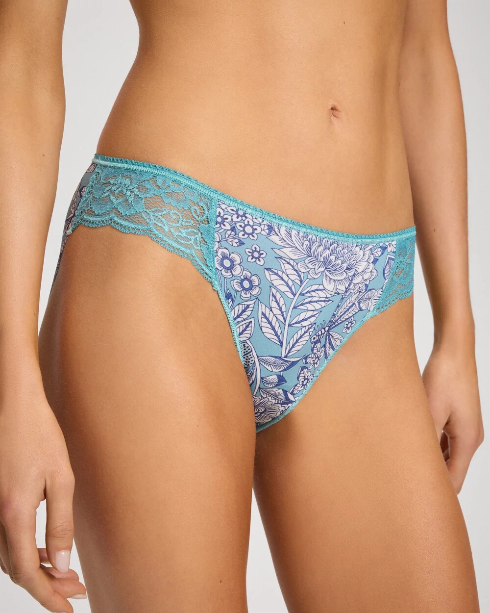 Soma Women's Bikini No-show Panty With Lace In Blue Size Xs |  Vanishing Edge Panties In Sunset Botanica Sea Blue