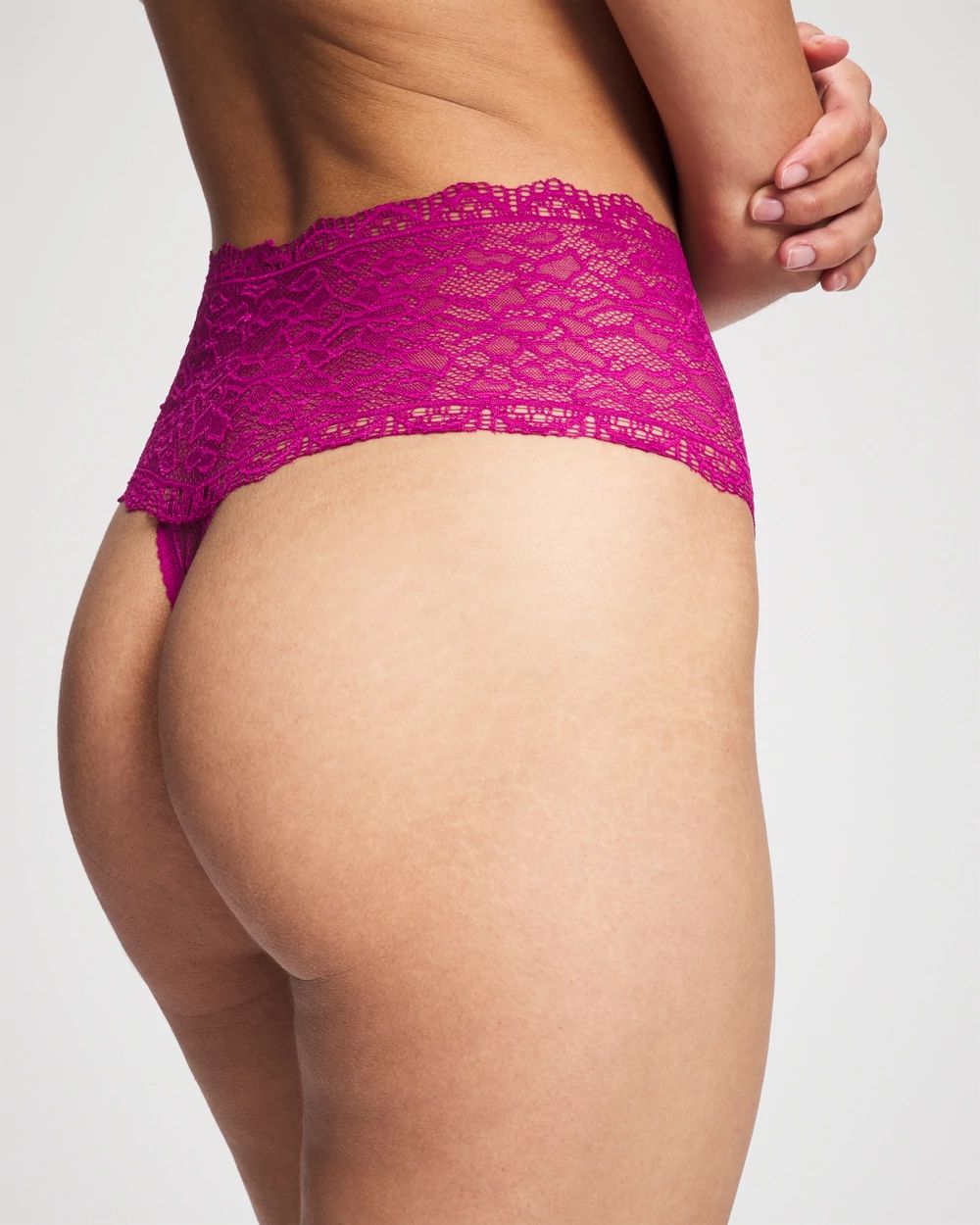 High-Waist Thong Panty with Enchanting Lace click to view larger image.