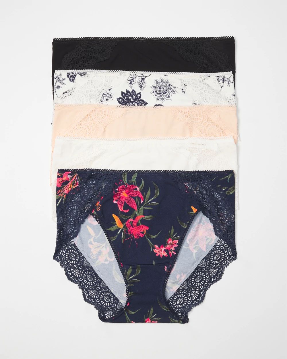 High-Leg Panty with Crochet Lace 5 Pack