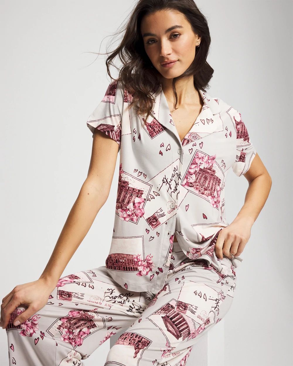 Short Sleeve Notch Collar Pajama Top click to view larger image.