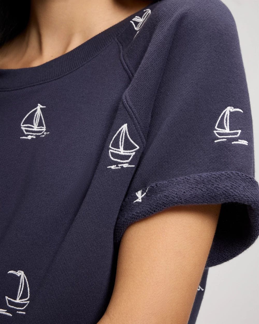 Cotton Terry Relaxed Short Sleeve Rolled Cuff Sweatshirt click to view larger image.