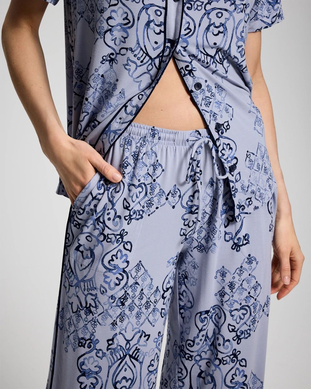Piped Crop Pajama Pants click to view larger image.