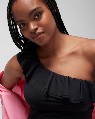 Ruffle One-Shoulder Tankini Top click to view larger image.