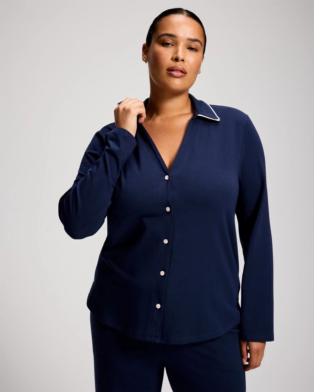 Embraceable Long-Sleeve Notch Collar Pajama Top