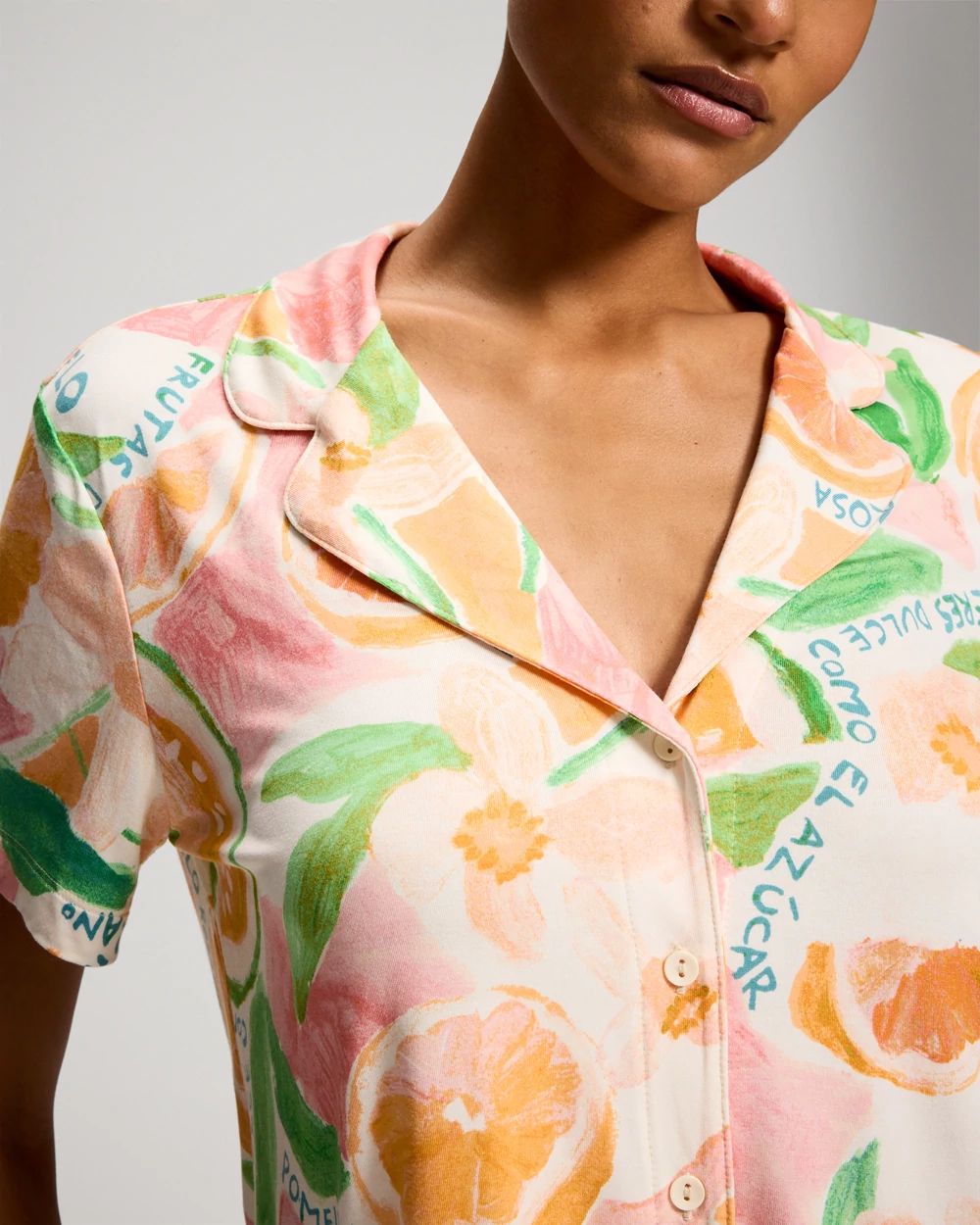 Short Sleeve Notch Collar Pajama Top click to view larger image.