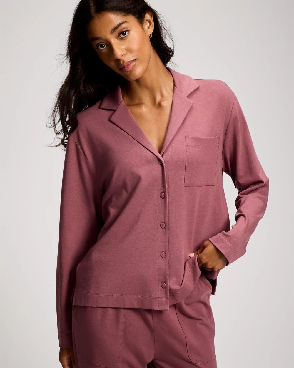 Most Loved Cotton Long-Sleeve Notch Collar Pajama Top