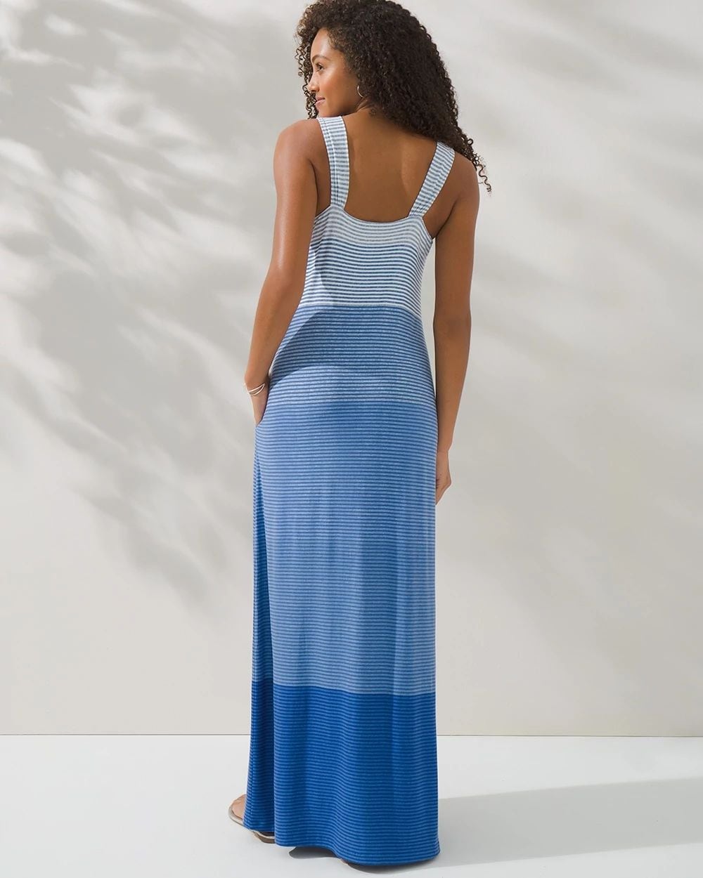 Ombre Stripe Soft Jersey V-Neck Maxi Dress with Built-In Bra