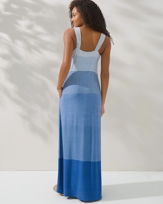 Ombre Stripe Soft Jersey V-Neck Maxi Dress with Built-In Bra