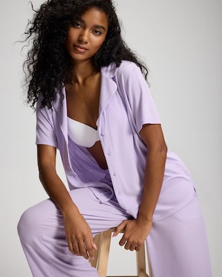 Rib Short Sleeve Notch Collar Pajama Top click to view larger image.