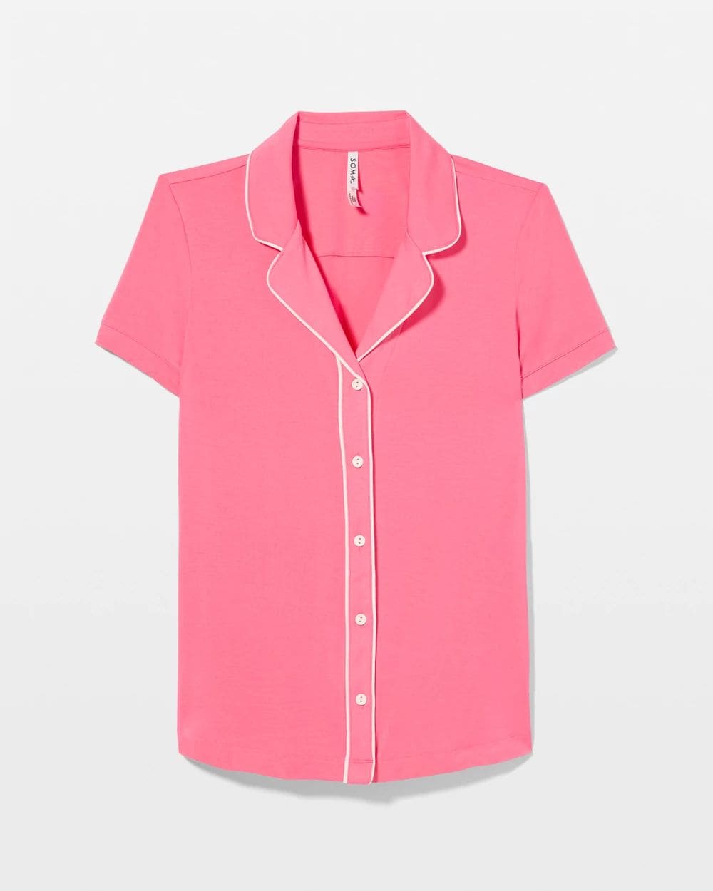 Solid Short Sleeve Notch Collar Pajama Top click to view larger image.