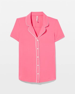 Solid Short Sleeve Notch Collar Pajama Top click to view larger image.
