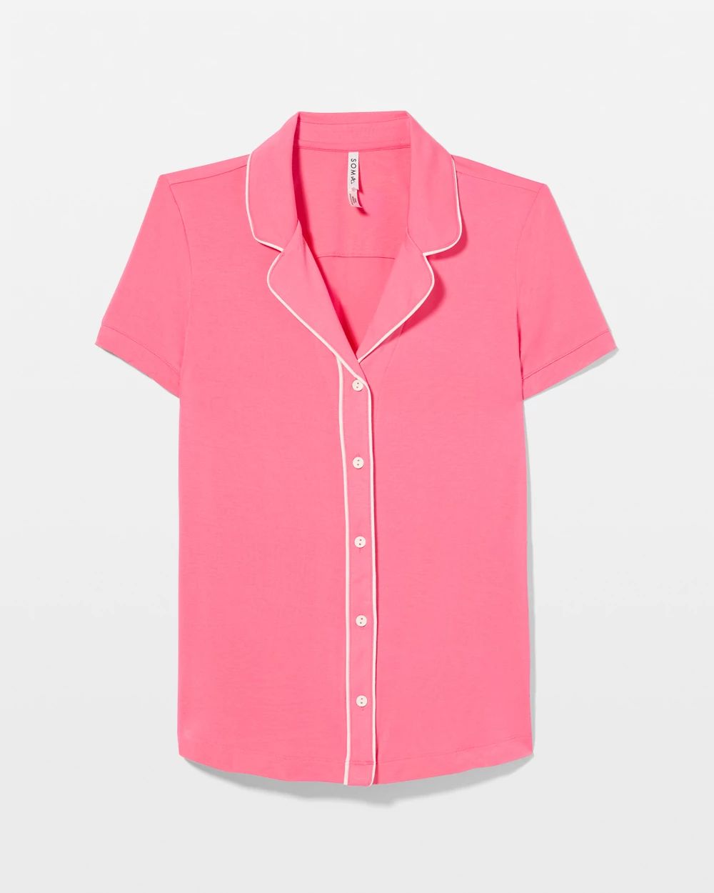 Cool Nights Solid Short Sleeve Notch Collar Pajama Top
