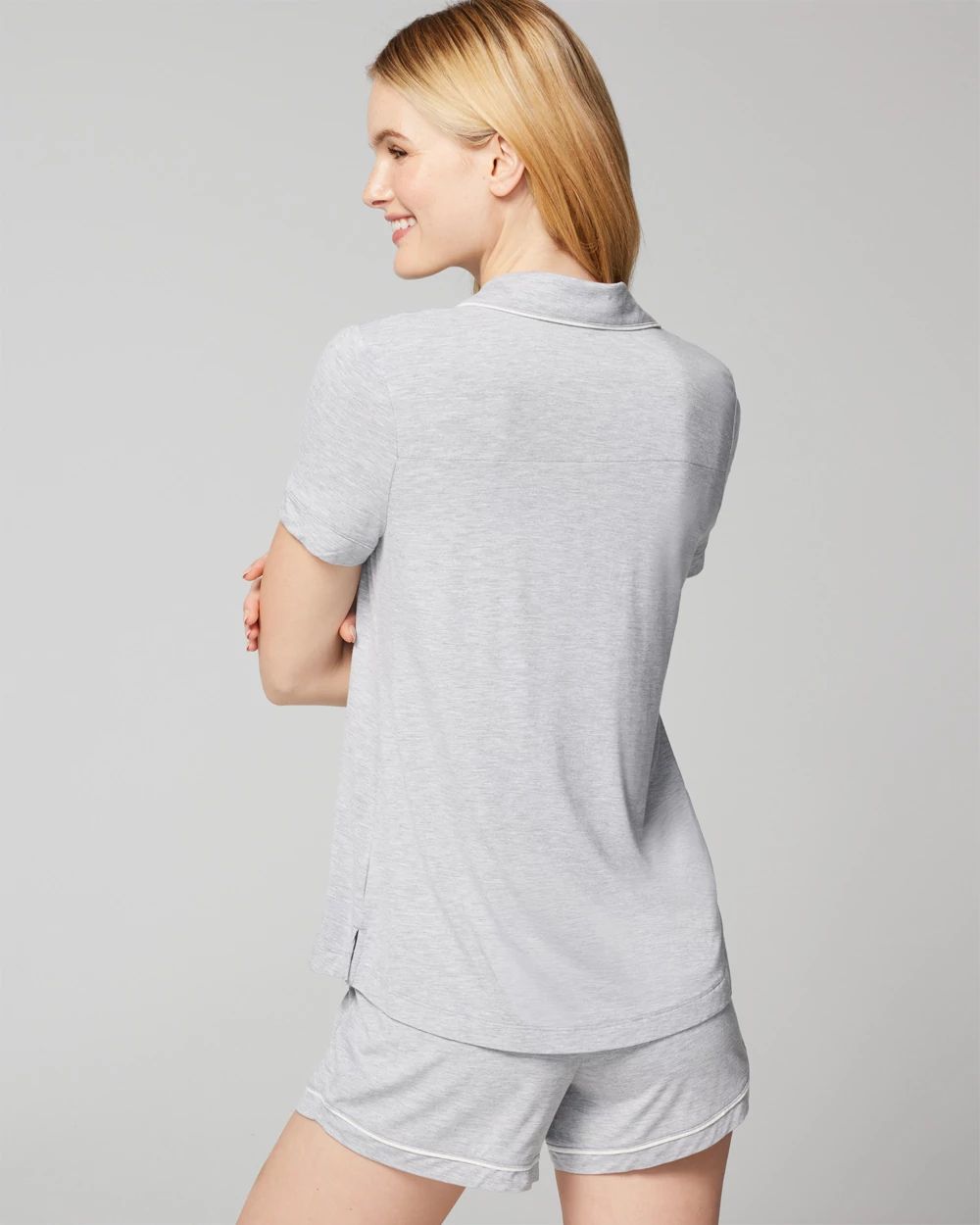 Cool Nights Solid Short Sleeve Notch Collar Pajama Top