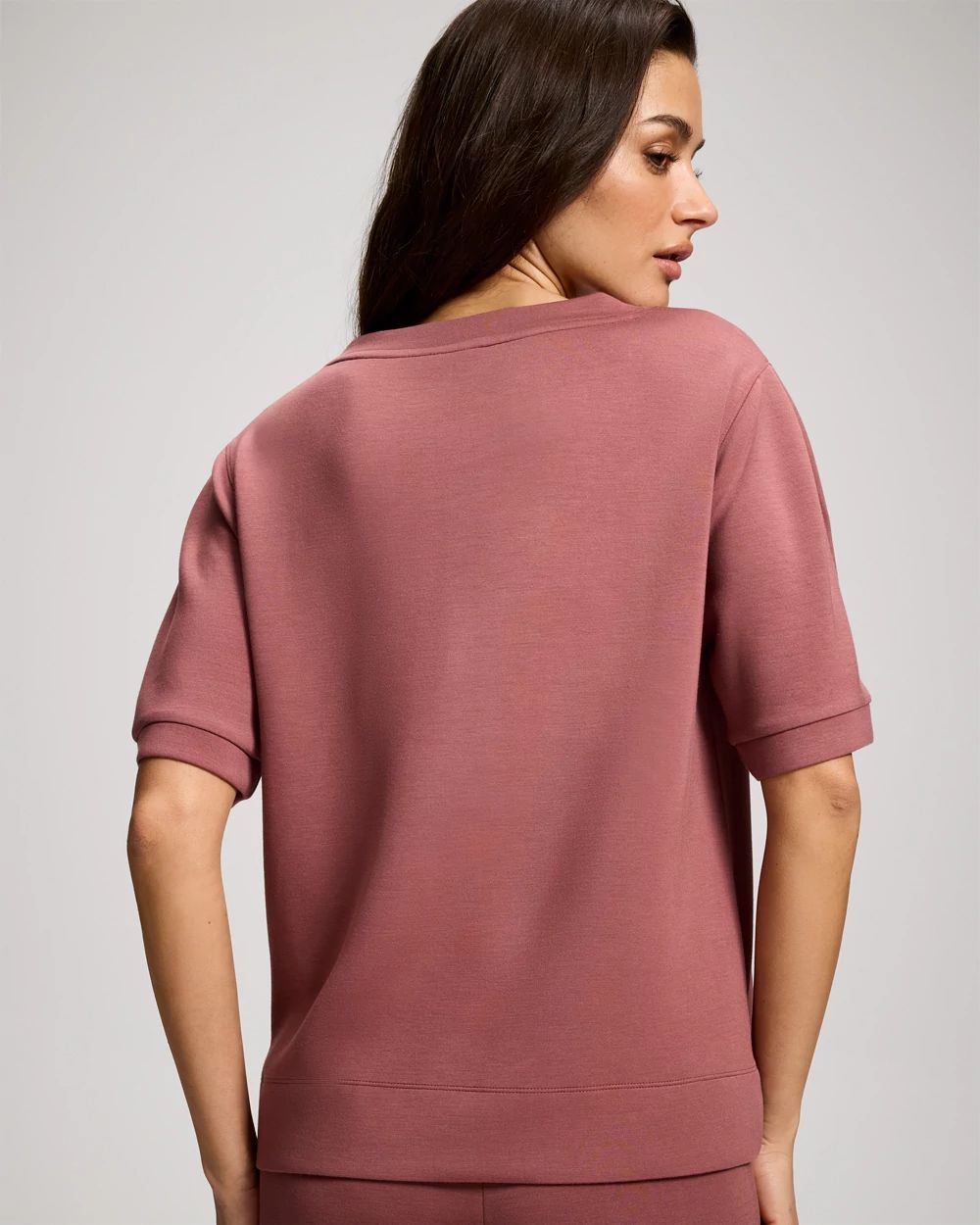 Modern Modal Puff Sleeve V-Neck Sweatshirt click to view larger image.