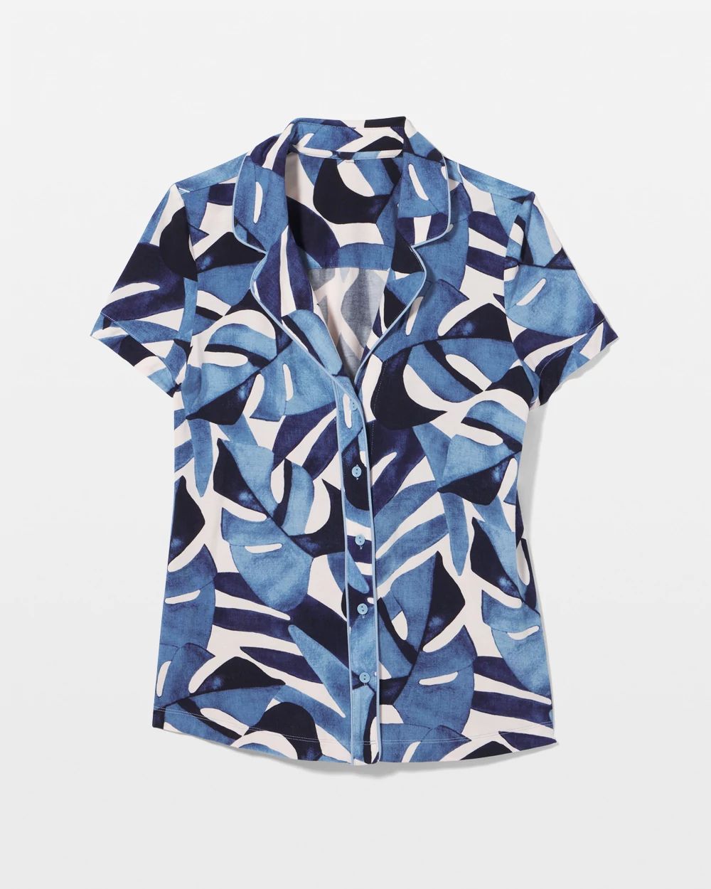 Cool Nights Piped Short Sleeve Notch Collar Pajama Top
