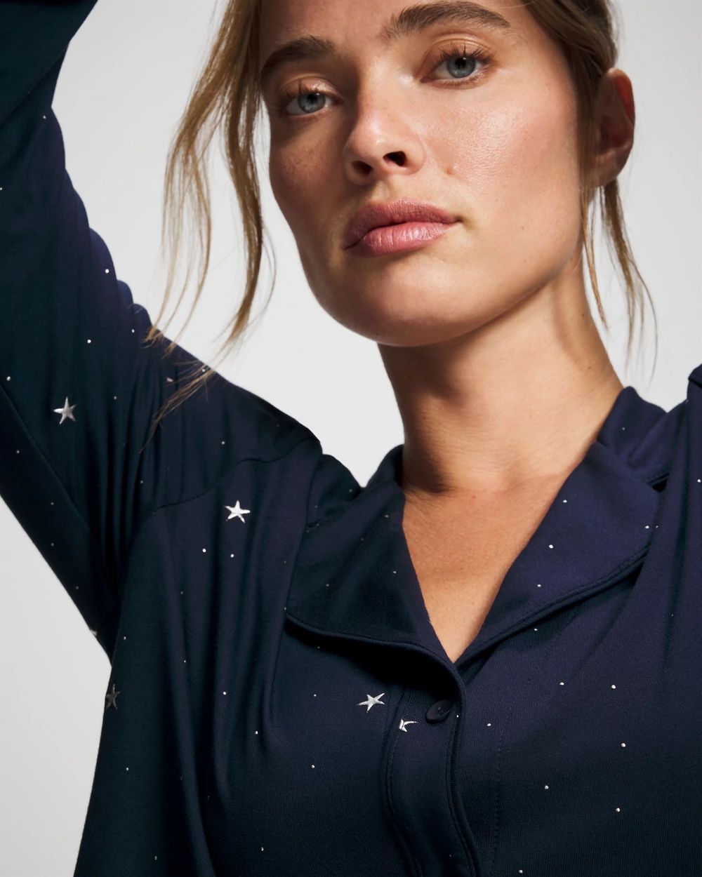 Cool Nights Long Sleeve Notch Collar with Piped Placket Pajama Top
