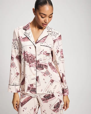 Long Sleeve Notch Collar Pajama Top