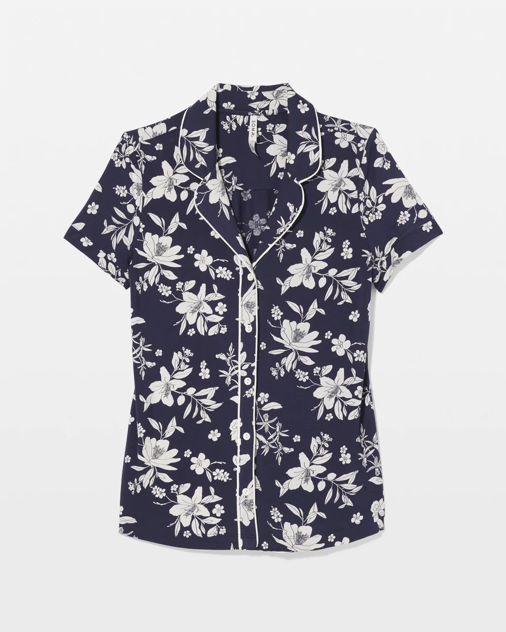 Cool Nights Piped Short Sleeve Notch Collar Pajama Top