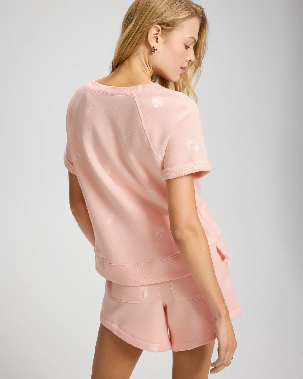 Cotton Terry Relaxed Short Sleeve Rolled Cuff Sweatshirt