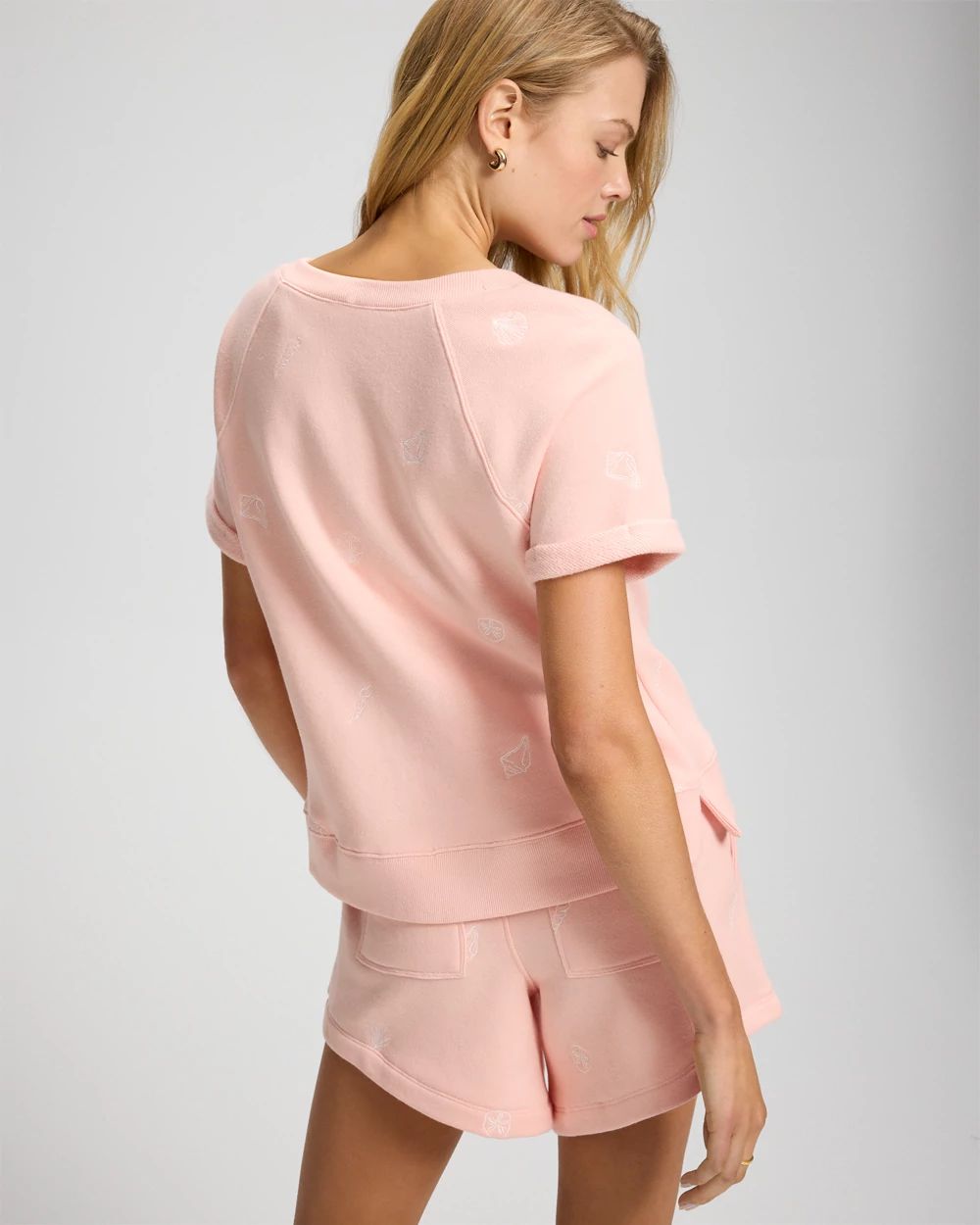 Cotton Terry Relaxed Short Sleeve Rolled Cuff Sweatshirt