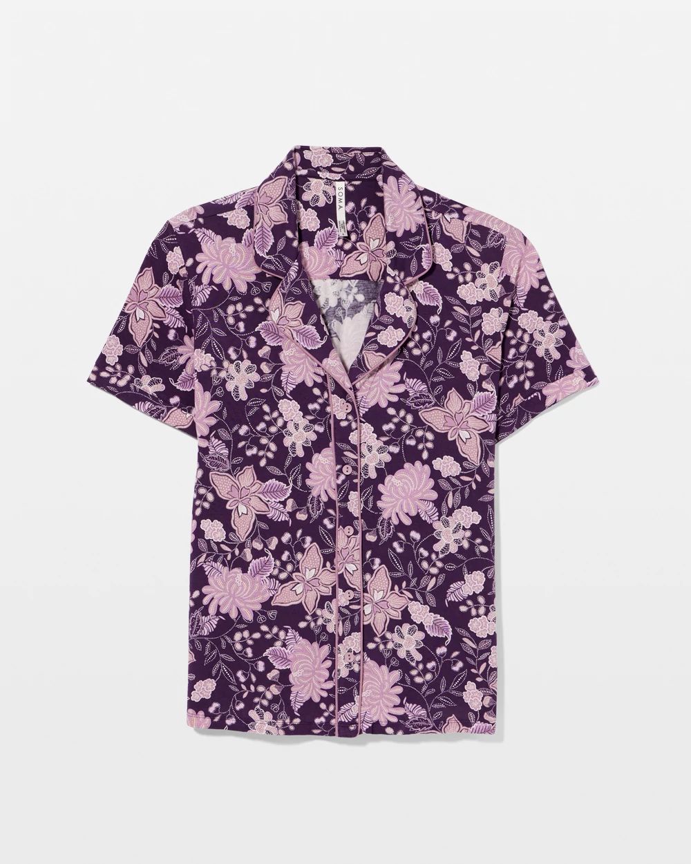 Short Sleeve Notch Collar Pajama Top click to view larger image.