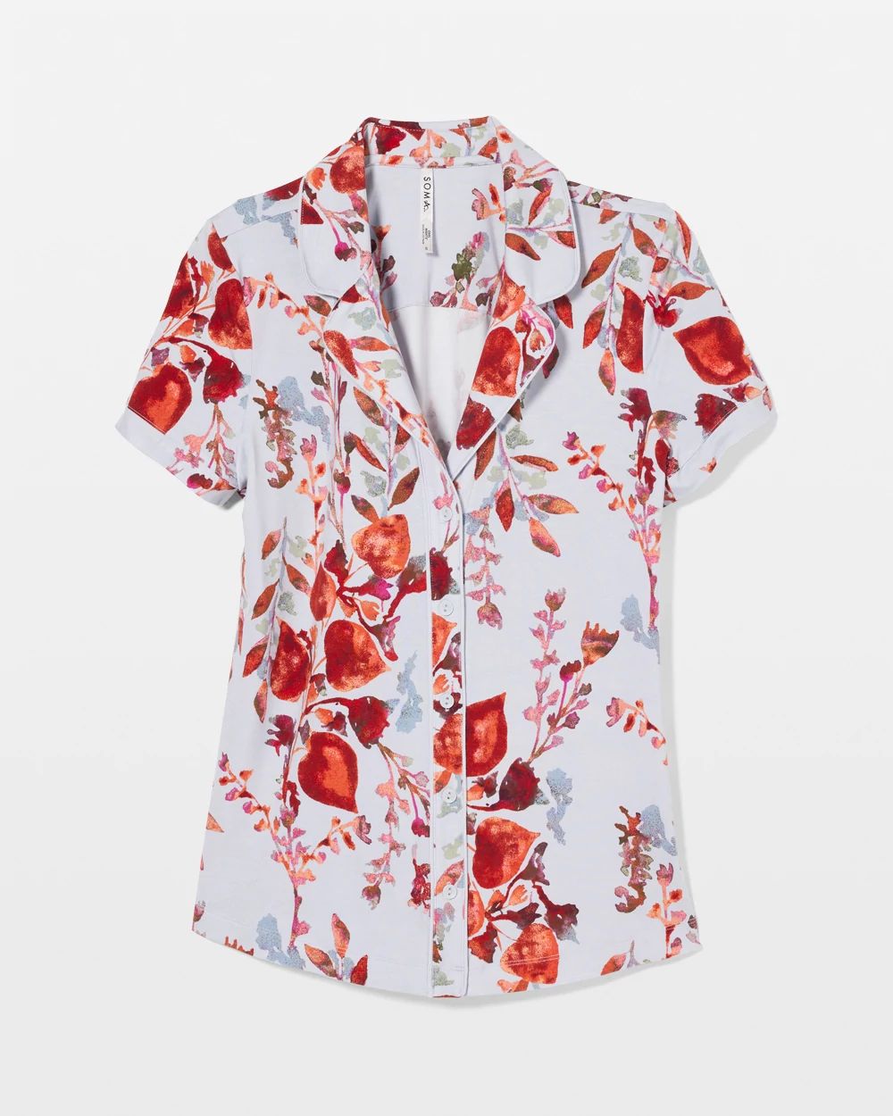 Cool Nights Piped Short Sleeve Notch Collar Pajama Top