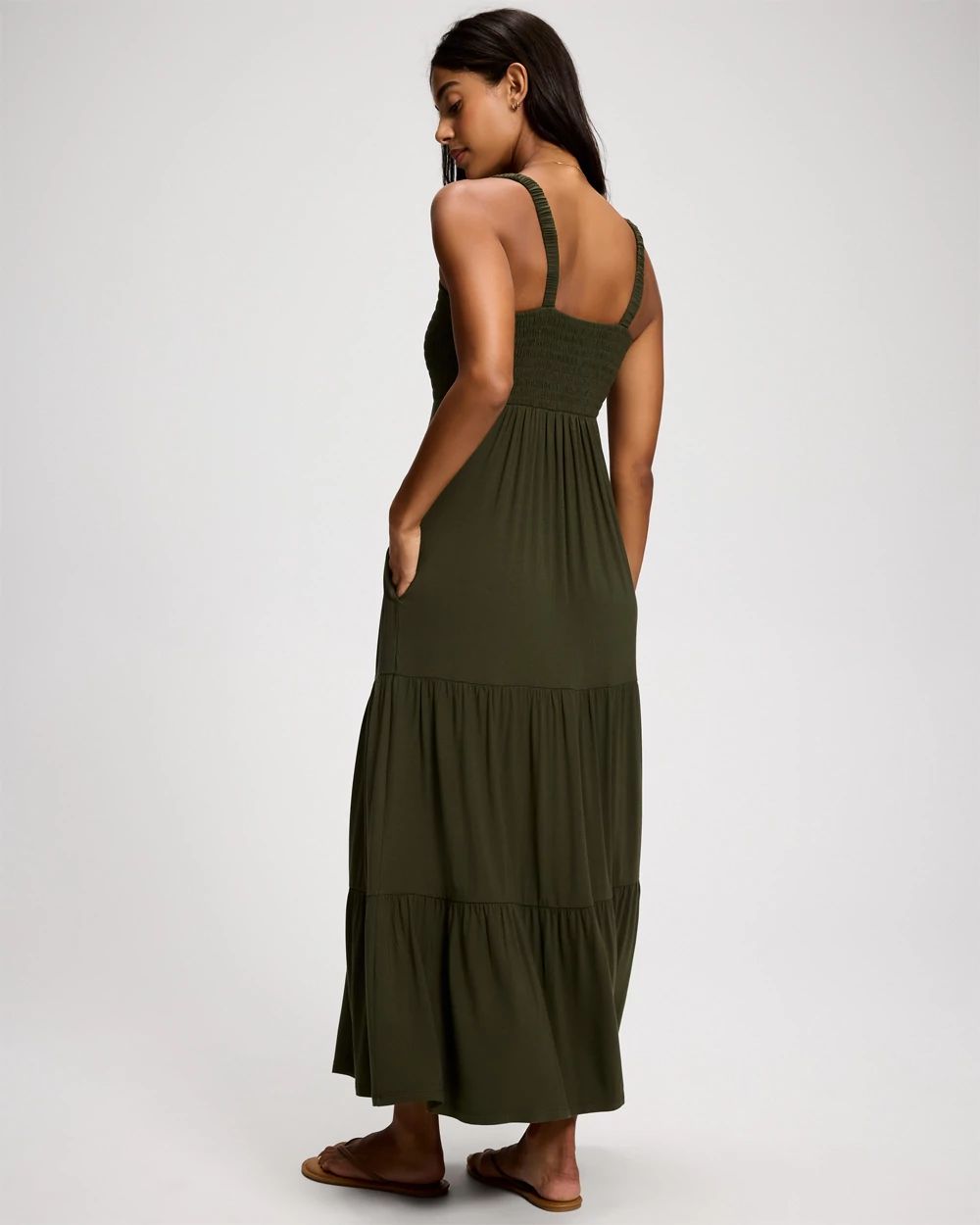 Soft Jersey Smocked Bodice Maxi Bra Dress