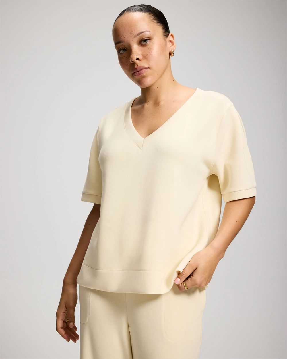 Modern Modal Puff Sleeve V-Neck Sweatshirt