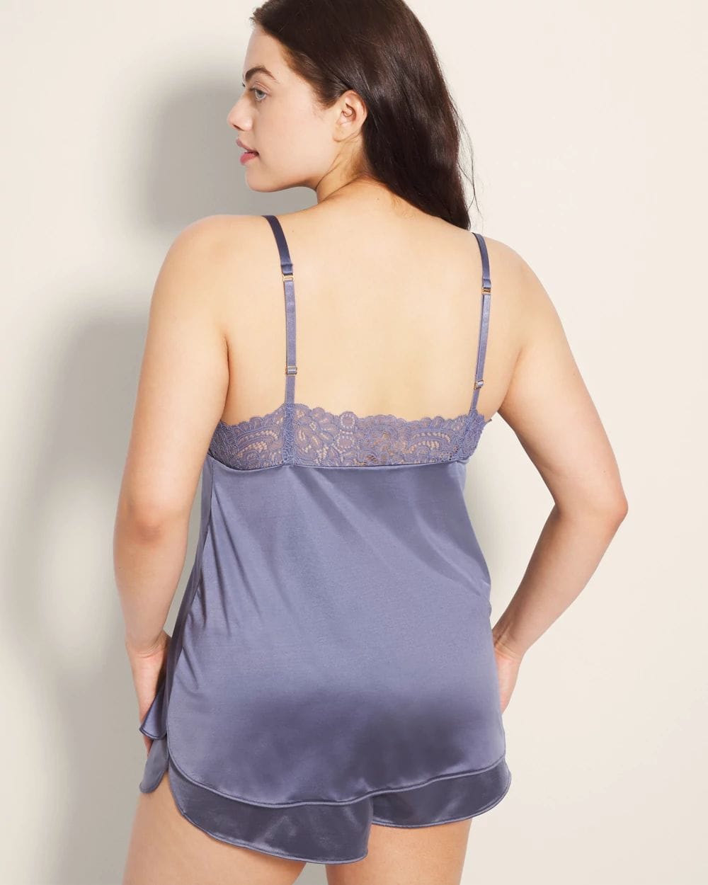 Stretch Luster Knit Lace-Trim Pajama Cami