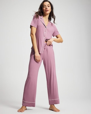 Piped Short Sleeve Notch Collar Pajama Top click to view larger image.