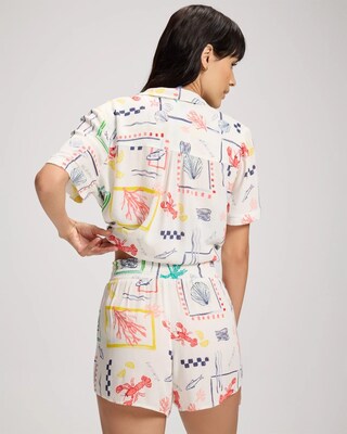 Rayon Crepe Smocked Waist Swim Coverup Shorts click to view larger image.