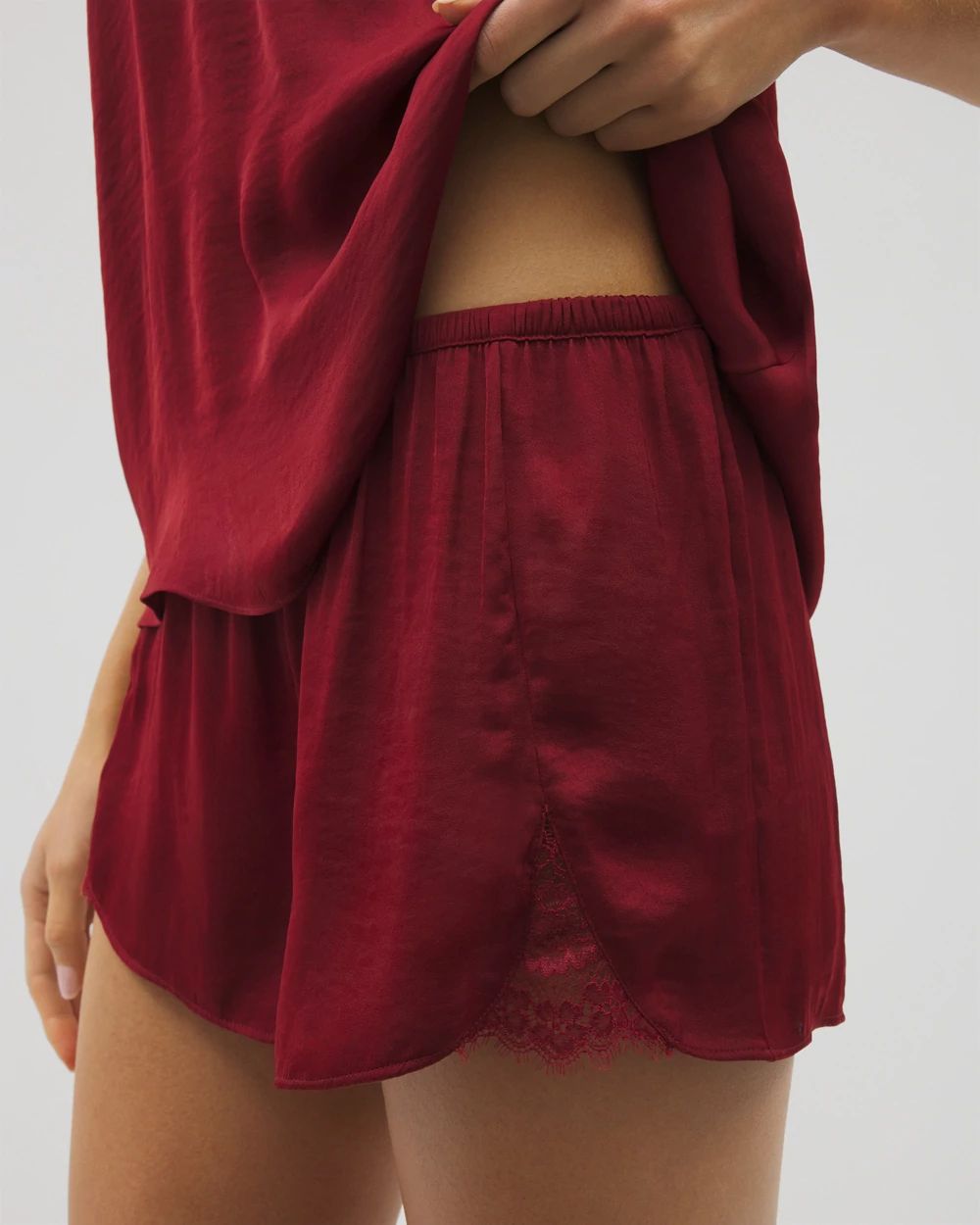 Crinkle Satin Lace Trim Pajama Short