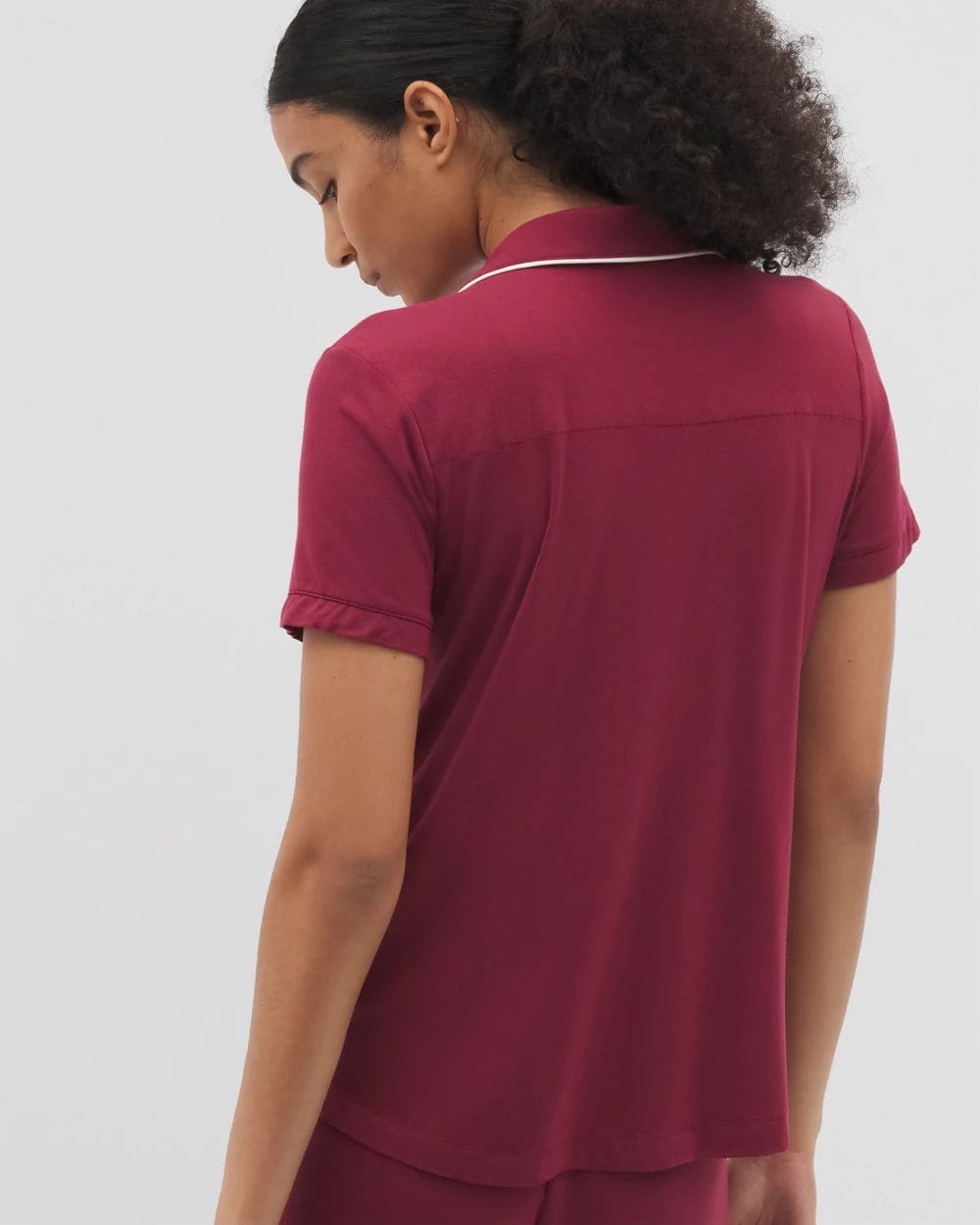 Cool Nights Solid Short Sleeve Notch Collar Pajama Top