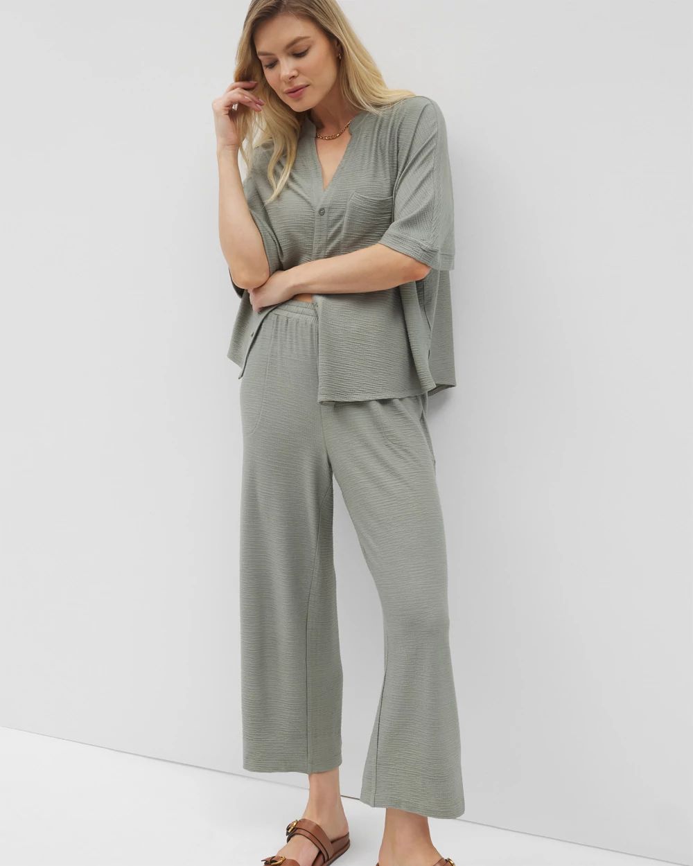 Crinkle Knit Wide Leg Pant