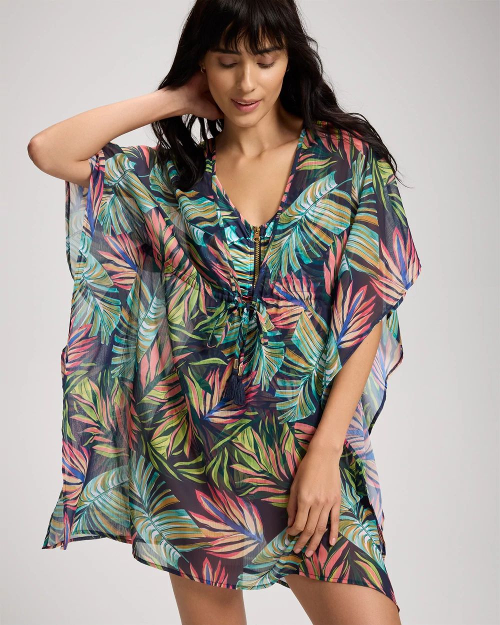 Color Spectrum Chiffon Caftan Swim Cover Up
