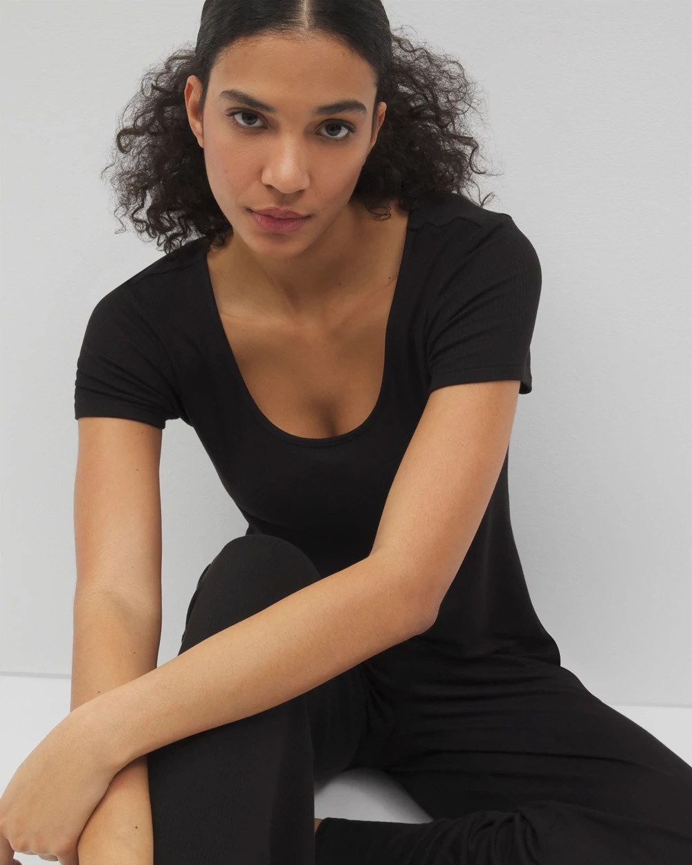 Lightweight Rib Knit Short Sleeve Pajama Tee