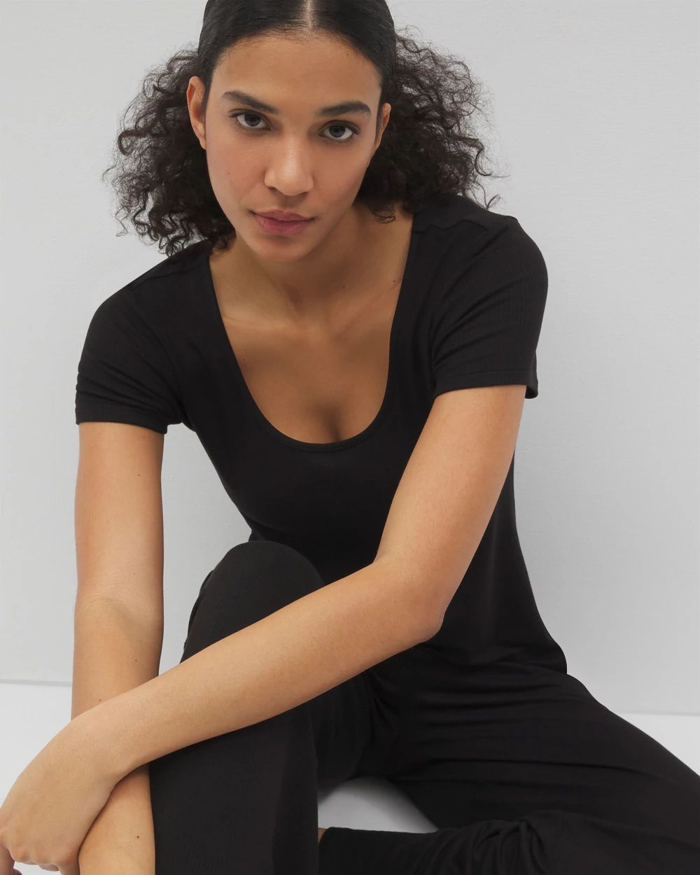 Lightweight Rib Knit Short Sleeve Pajama Tee click to view larger image.