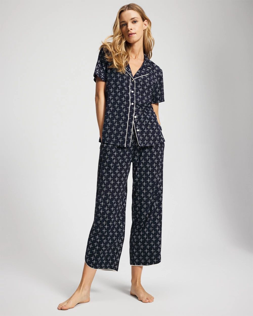 Short Sleeve Notch Collar Pajama Top click to view larger image.