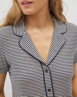 Piped Short Sleeve Notch Collar Pajama Top click to view larger image.
