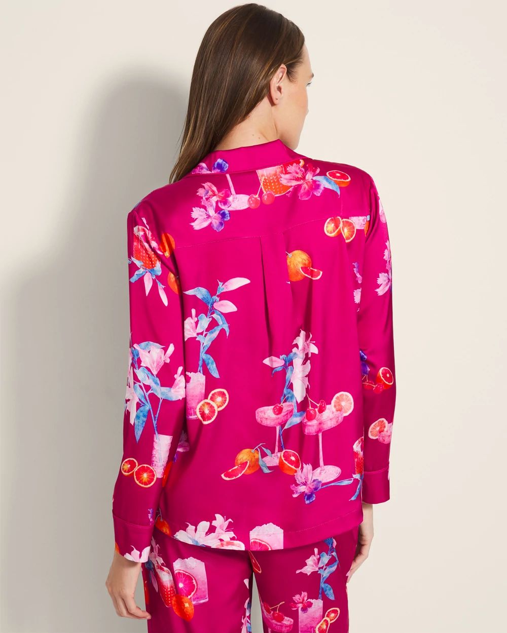 Satin Long-Sleeve Notch Collar Pajama Top