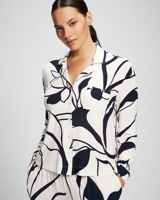 Long-Sleeve Notch Collar Pajama Top