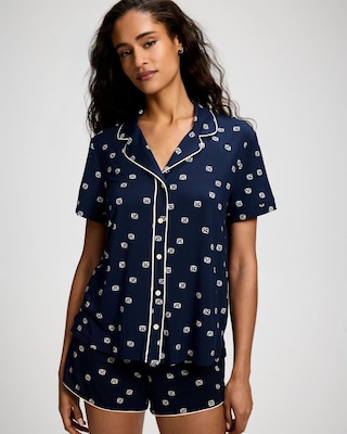 Short Sleeve Notch Collar Pajama Top