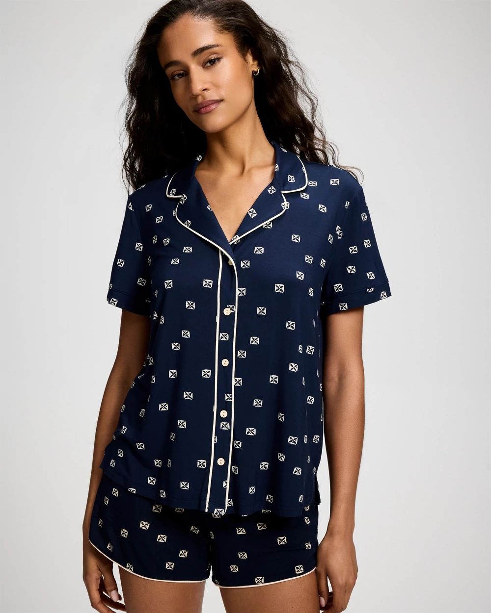 Cool Nights Short Sleeve Notch Collar Pajama Top
