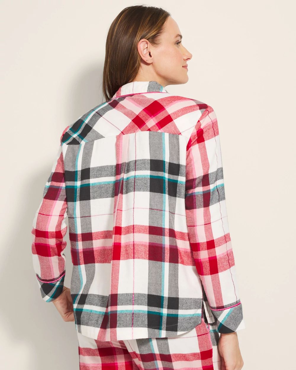 Flannel Super Soft Long-Sleeve Notch Collar Pajama Top