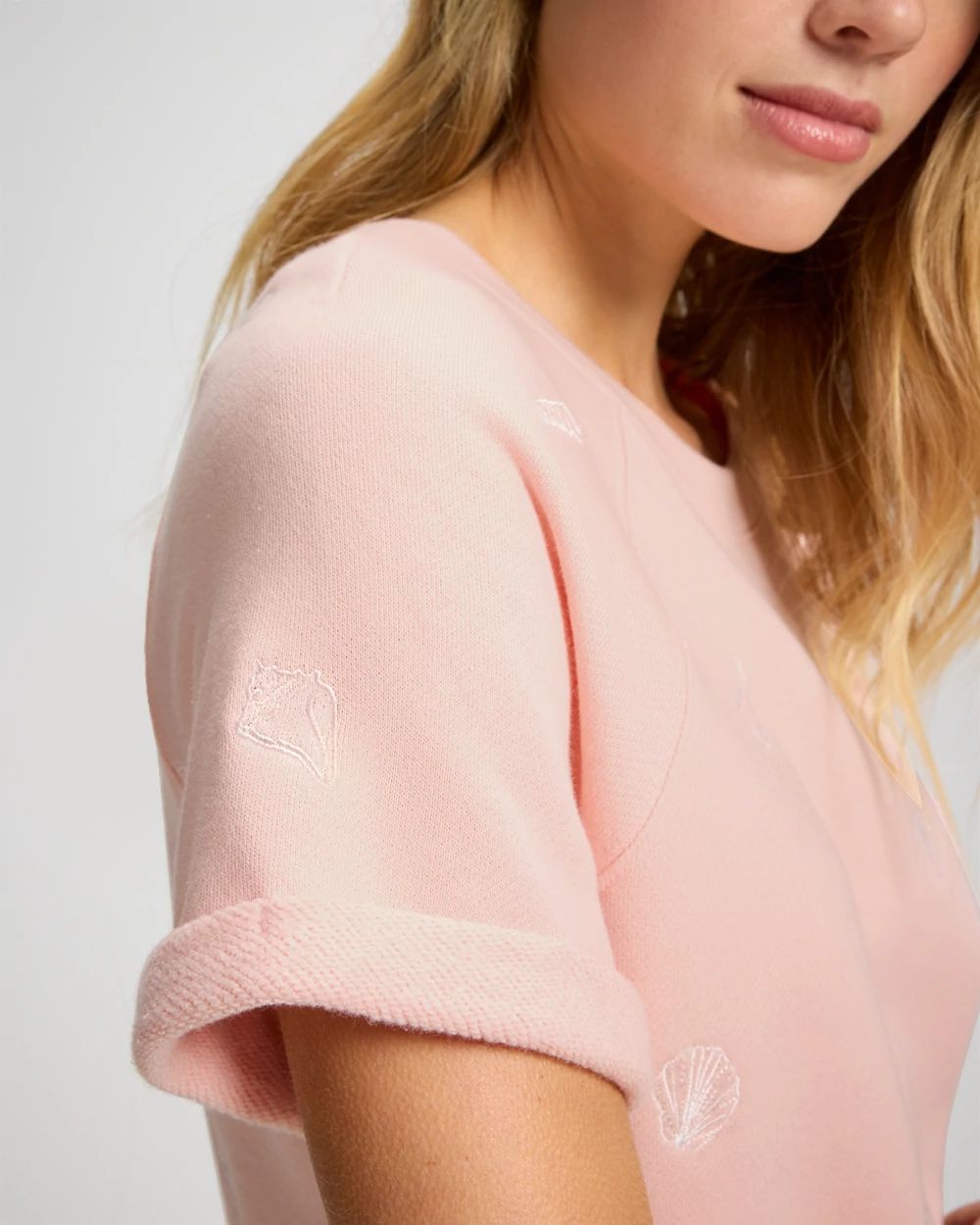 Cotton Terry Relaxed Short Sleeve Rolled Cuff Sweatshirt